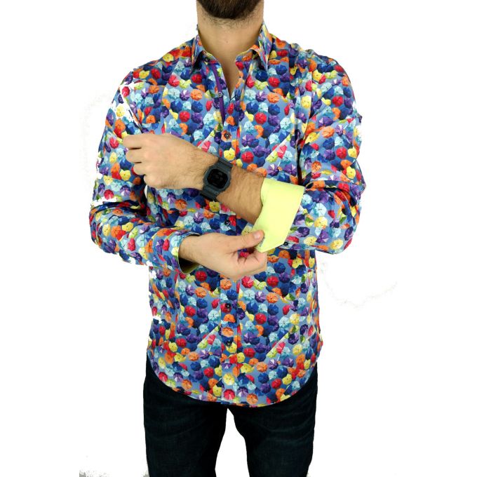 DANIEL BESSI Koszula męska fb073 kolorowa, parasole, wesoła, pogoda | Sklep GriShop.eu | Koszule