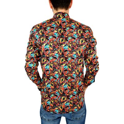 DANIEL BESSI Koszula męska fb049 kolorowa, wesoła, maska, twarz niebieska | Sklep GriShop.eu | Koszule