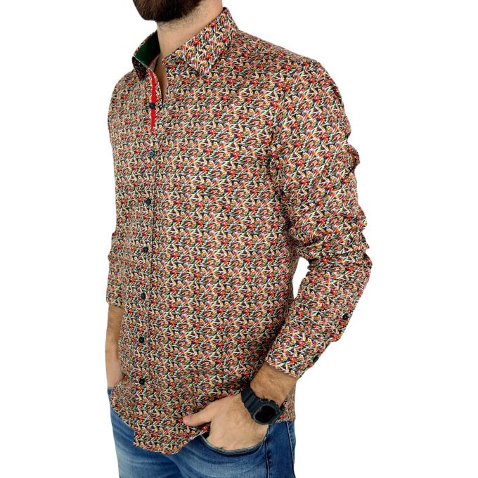 DANIEL BESSI Koszula męska fb033 podstawki pod piłki do golfa, kolorowa, wesoła | Sklep GriShop.eu | Koszule