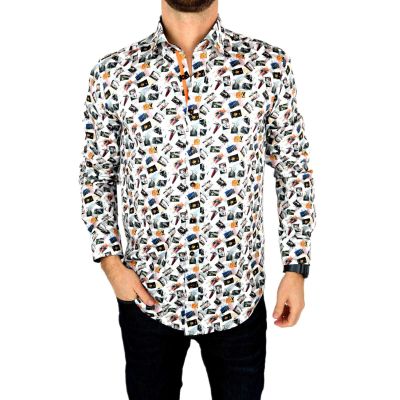 DANIEL BESSI Koszula męska fb074 motory, motocyklowe zbiorniki paliwa, zdjęcia | Sklep GriShop.eu | Koszule