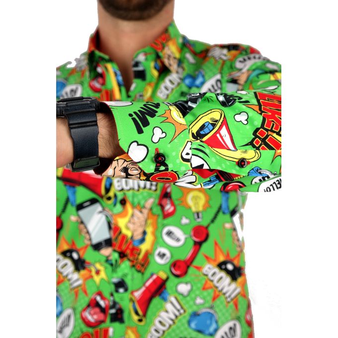 DANIEL BESSI Koszula męska fb086 zielona, KOMIKS, kolorowa, wesoła, HELLO! BOOM! | Sklep GriShop.eu | Koszule
