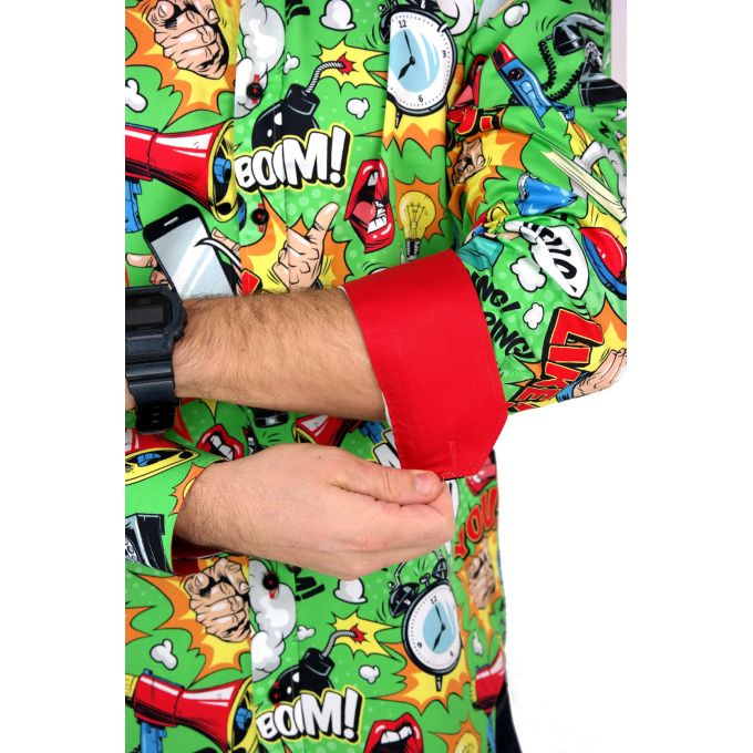 DANIEL BESSI Koszula męska fb086 zielona, KOMIKS, kolorowa, wesoła, HELLO! BOOM! | Sklep GriShop.eu | Koszule