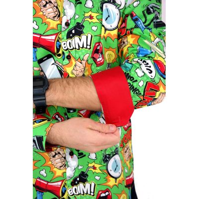 DANIEL BESSI Koszula męska fb086 zielona, KOMIKS, kolorowa, wesoła, HELLO! BOOM! | Sklep GriShop.eu | Koszule