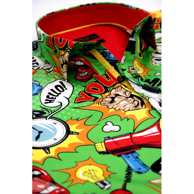 DANIEL BESSI Koszula męska fb086 zielona, KOMIKS, kolorowa, wesoła, HELLO! BOOM! | Sklep GriShop.eu | Koszule