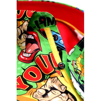 DANIEL BESSI Koszula męska fb086 zielona, KOMIKS, kolorowa, wesoła, HELLO! BOOM! | Sklep GriShop.eu | Koszule