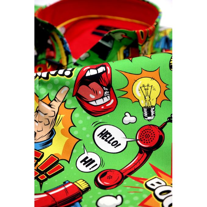DANIEL BESSI Koszula męska fb086 zielona, KOMIKS, kolorowa, wesoła, HELLO! BOOM! | Sklep GriShop.eu | Koszule