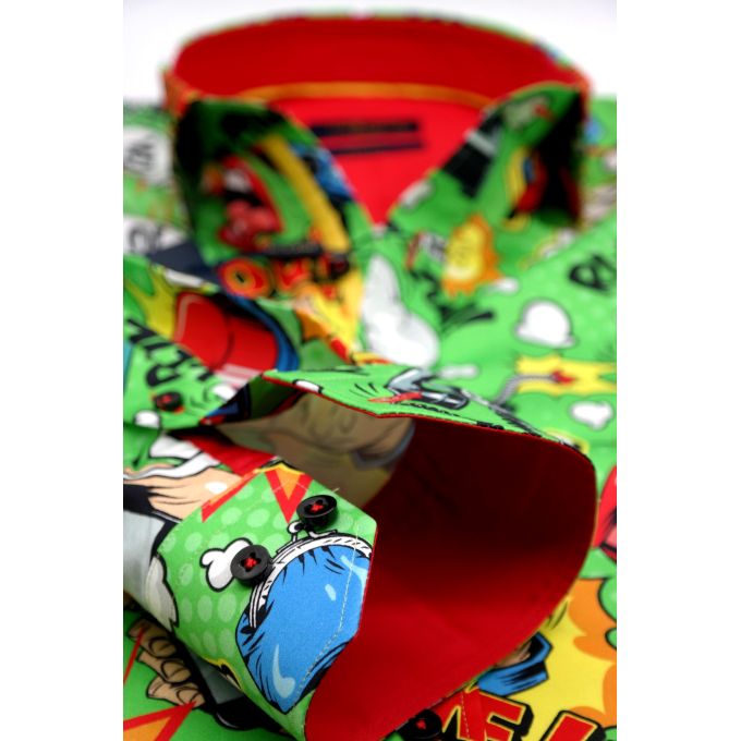 DANIEL BESSI Koszula męska fb086 zielona, KOMIKS, kolorowa, wesoła, HELLO! BOOM! | Sklep GriShop.eu | Koszule