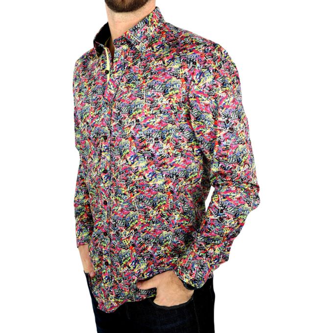 DANIEL BESSI Koszula męska fb064 kolorowa w napisy, RACING, motoryzacja | Sklep GriShop.eu | Koszule