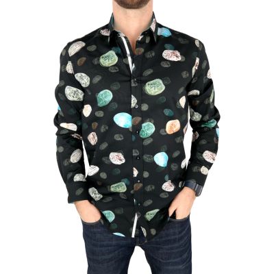 DANIEL BESSI Koszula męska fb039 czarna w kamienie, znaki zodiaku | Sklep GriShop.eu | Koszule