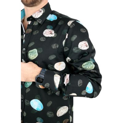 DANIEL BESSI Koszula męska fb039 czarna w kamienie, znaki zodiaku | Sklep GriShop.eu | Koszule