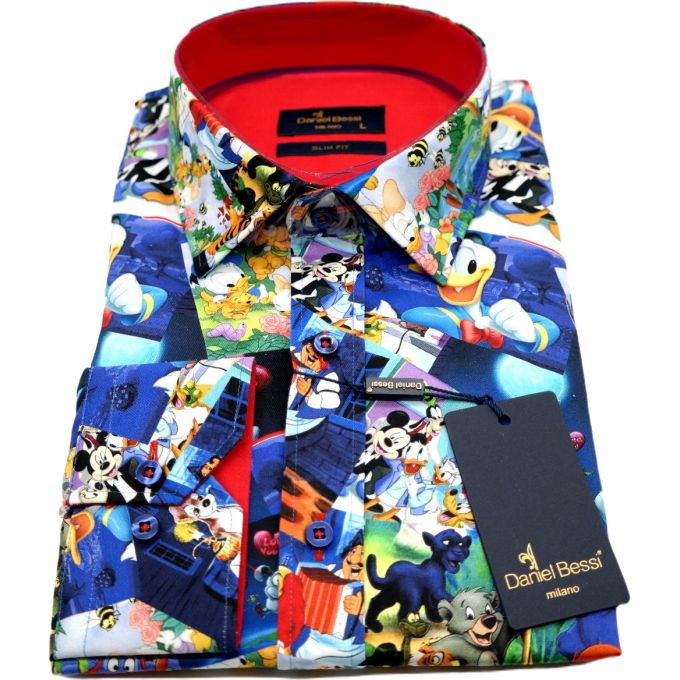 DANIEL BESSI Koszula męska fb069 kolorowa, wesoła, BAJKI, Kaczor Donald, Mickey Mouse i inne | Sklep GriShop.eu | Koszule