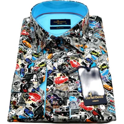 DANIEL BESSI Koszula męska fb030 kolorowa w samochody, GARBUS, Vegas, auta | Sklep GriShop.eu | Koszule