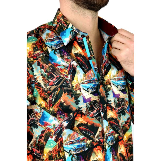 DANIEL BESSI Koszula męska fb083 w zdjęcia, CUBA, auta, kolorowa, miasto | Sklep GriShop.eu | Koszule