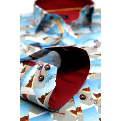 DANIEL BESSI Koszula męska fb089 niebieska, STRUŚ pędziwiatr, wesoła, kolorowa | Sklep GriShop.eu | Koszule