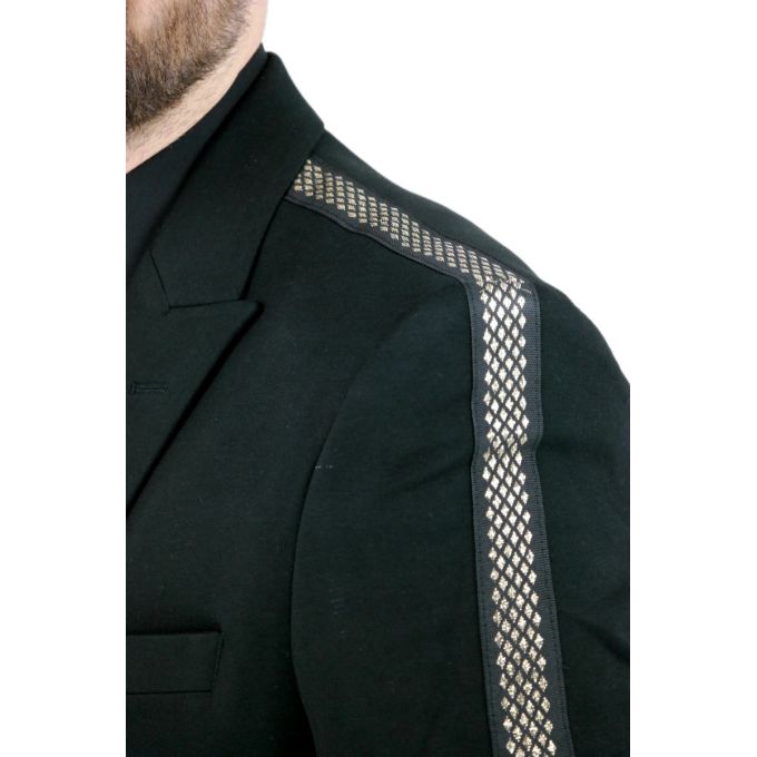 MACKTEN Marynarka męska czarna C1 elegancka, elegancka złota lamówka | Sklep GriShop.eu | Marynarki