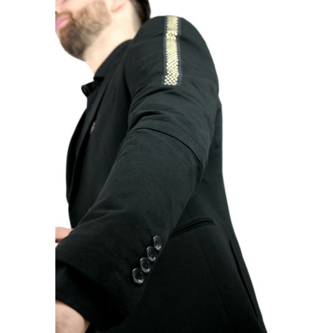MACKTEN Marynarka męska czarna C1 elegancka, elegancka złota lamówka | Sklep GriShop.eu | Marynarki