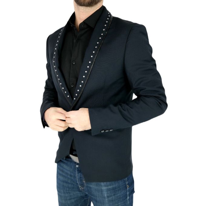 ROSS CARRA Marynarka męska granatowa RC8 elegancka, ozdobne ćwieki | Sklep GriShop.eu | Marynarki