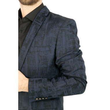 ROSS CARRA Marynarka męska granatowa RC1 elegancka, kratka