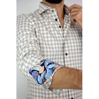 R2 AMSTERDAM Koszula męska 045 kratka, beżowy, biały | Sklep GriShop.eu | Koszule 2