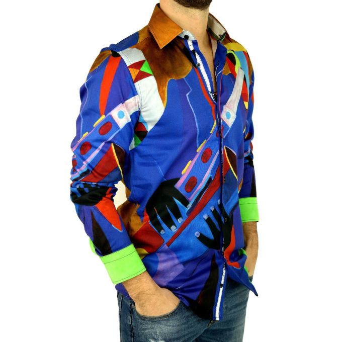 GIOVANNI PERA Koszula męska GP301 saksofon, kolorowa, muzyczna | Sklep GriShop.eu | Koszule