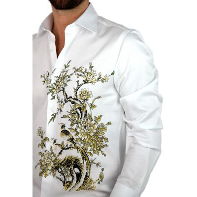 GIOVANNI PERA Koszula męska GP302 biała, drzewo, kwiaty | Sklep GriShop.eu | Koszule