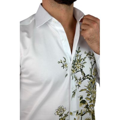 GIOVANNI PERA Koszula męska GP302 biała, drzewo, kwiaty | Sklep GriShop.eu | Koszule