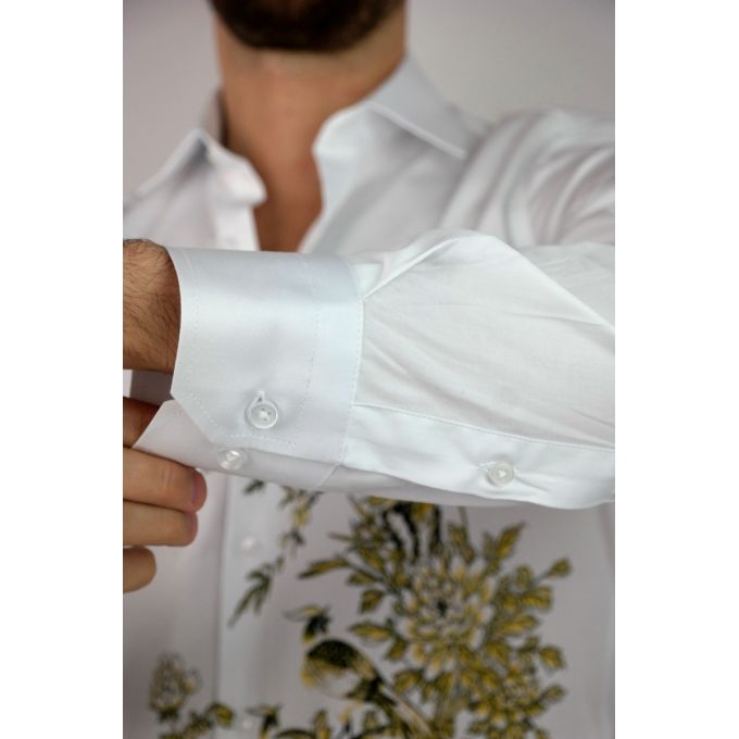 GIOVANNI PERA Koszula męska GP302 biała, drzewo, kwiaty | Sklep GriShop.eu | Koszule