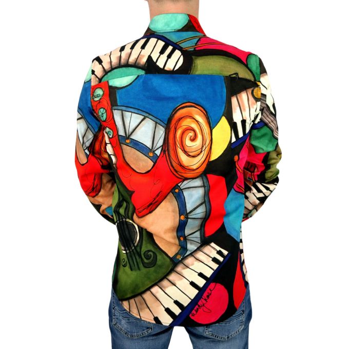 GIOVANNI PERA Koszula męska GP303 muzyczna, kolorowa, pianino, instrumenty muzyczne | Sklep GriShop.eu | Koszule