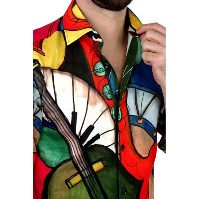 GIOVANNI PERA Koszula męska GP303 muzyczna, kolorowa, pianino, instrumenty muzyczne | Sklep GriShop.eu | Koszule