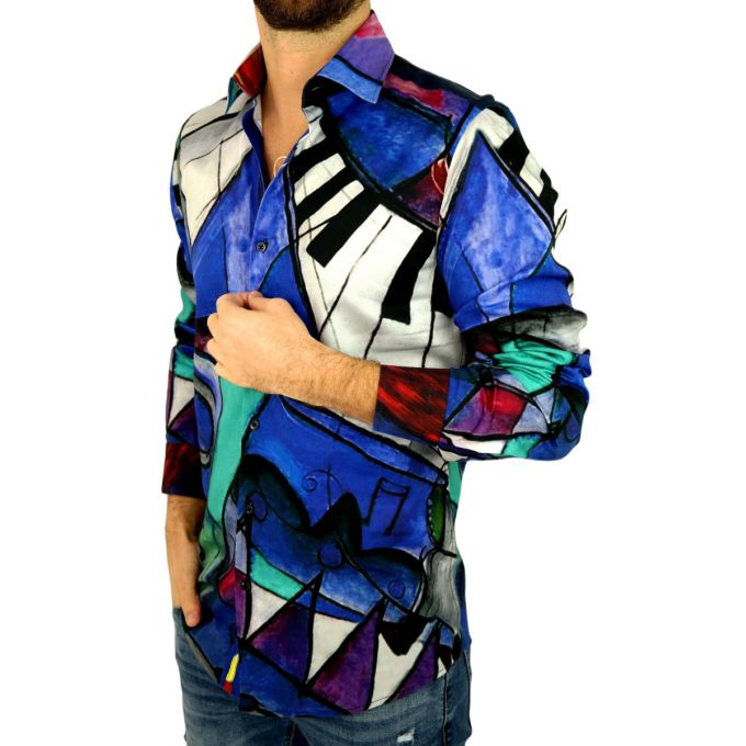 GIOVANNI PERA Koszula męska GP309 kolorowa, pianino, klawisze, muzyczna | Sklep GriShop.eu | Koszule
