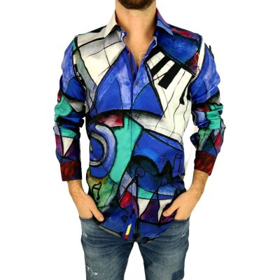 GIOVANNI PERA Koszula męska GP309 kolorowa, pianino, klawisze, muzyczna | Sklep GriShop.eu | Koszule