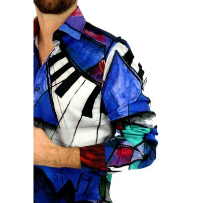 GIOVANNI PERA Koszula męska GP309 kolorowa, pianino, klawisze, muzyczna | Sklep GriShop.eu | Koszule