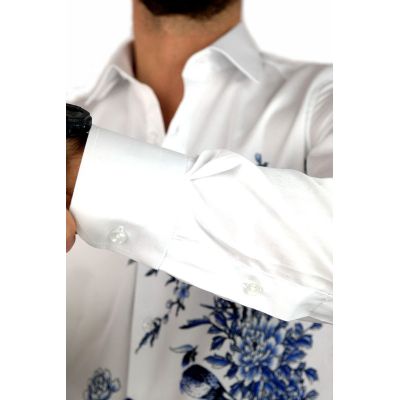 GIOVANNI PERA Koszula męska GP320 biała, drzewo, kwiaty | Sklep GriShop.eu | Koszule