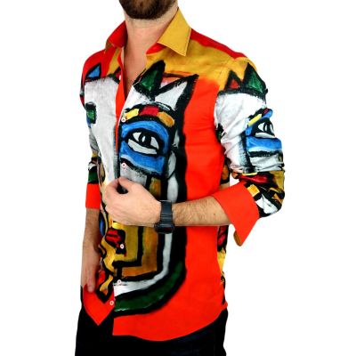 GIOVANNI PERA Koszula męska GP328 kolorowa, twarz, oczy | Sklep GriShop.eu | Koszule