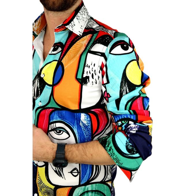GIOVANNI PERA Koszula męska GP312 kolorowa, twarze, oczy | Sklep GriShop.eu | Koszule