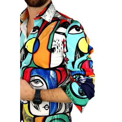 GIOVANNI PERA Koszula męska GP312 kolorowa, twarze, oczy | Sklep GriShop.eu | Koszule