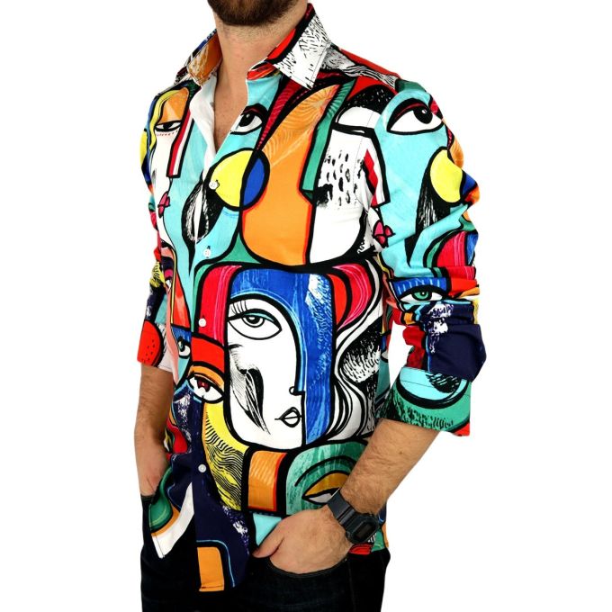 GIOVANNI PERA Koszula męska GP312 kolorowa, twarze, oczy | Sklep GriShop.eu | Koszule