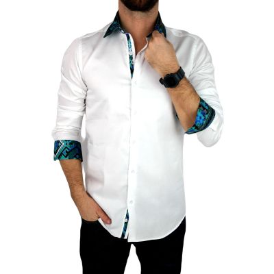 GIOVANNI PERA Koszula męska GP329 biała, kolorowe wykończenie, zielone | Sklep GriShop.eu | Koszule