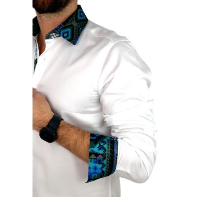 GIOVANNI PERA Koszula męska GP329 biała, kolorowe wykończenie, zielone | Sklep GriShop.eu | Koszule