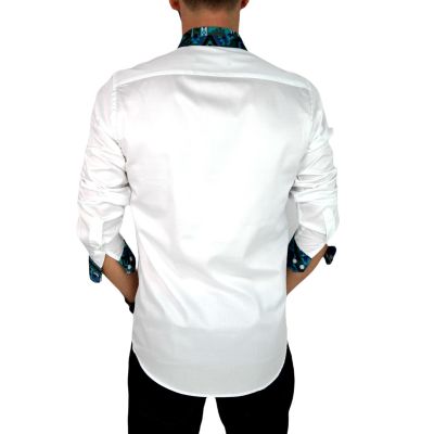 GIOVANNI PERA Koszula męska GP329 biała, kolorowe wykończenie, zielone | Sklep GriShop.eu | Koszule