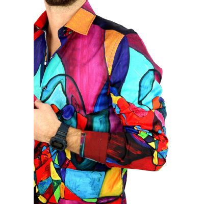 GIOVANNI PERA Koszula męska GP324 kolorowa, muzyczna, saksofon, witraż | Sklep GriShop.eu | Koszule