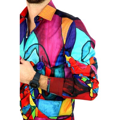 GIOVANNI PERA Koszula męska GP324 kolorowa, muzyczna, saksofon, witraż | Sklep GriShop.eu | Koszule