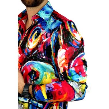 GIOVANNI PERA Koszula męska GP319 kolorowa, malowana perkusja, muzyczna | Sklep GriShop.eu | Koszule 2