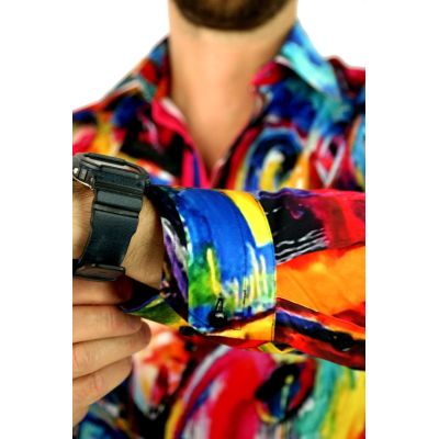 GIOVANNI PERA Koszula męska GP319 kolorowa, malowana perkusja, muzyczna | Sklep GriShop.eu | Koszule
