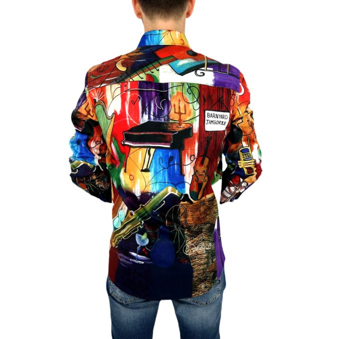 GIOVANNI PERA Koszula męska GP314 kolorowa, muzyczna, saksofon, trąbka, fortepian i inne | Sklep GriShop.eu | Koszule