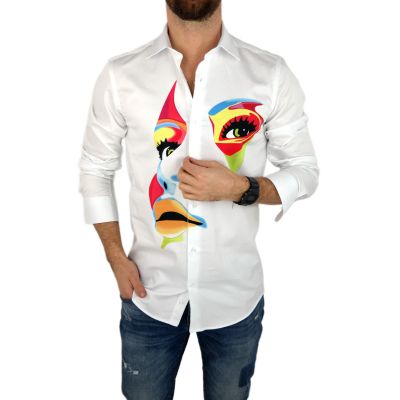 GIOVANNI PERA Koszula męska GP321 biała, kolorowa twarz | Sklep GriShop.eu | Koszule
