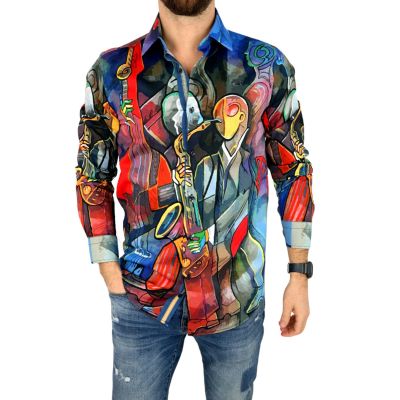 GIOVANNI PERA Koszula męska GP327 kolorowa, muzyczna, saksofon i inne | Sklep GriShop.eu | Koszule