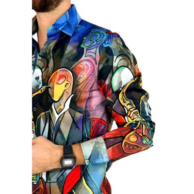 GIOVANNI PERA Koszula męska GP327 kolorowa, muzyczna, saksofon i inne | Sklep GriShop.eu | Koszule
