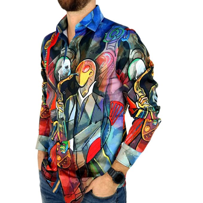GIOVANNI PERA Koszula męska GP327 kolorowa, muzyczna, saksofon i inne | Sklep GriShop.eu | Koszule