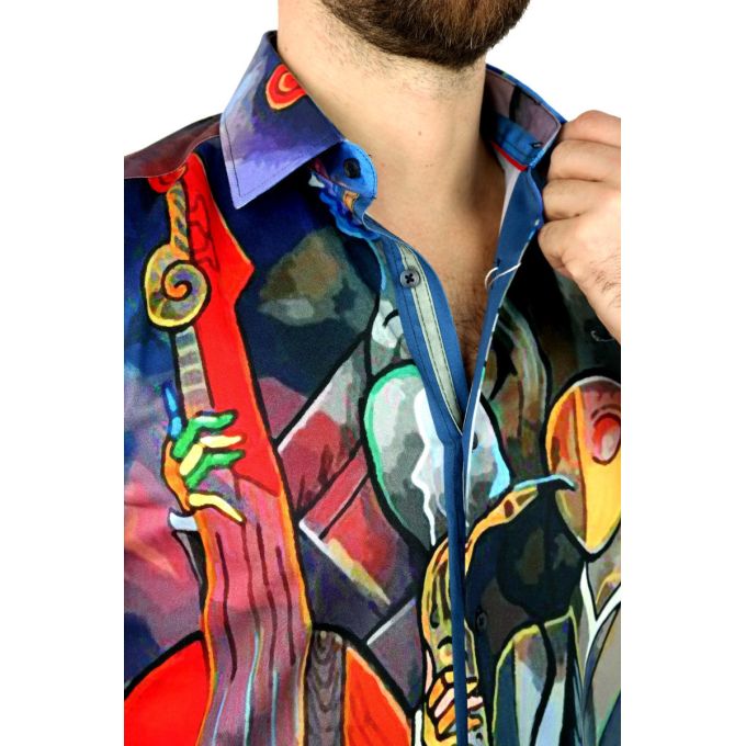 GIOVANNI PERA Koszula męska GP327 kolorowa, muzyczna, saksofon i inne | Sklep GriShop.eu | Koszule